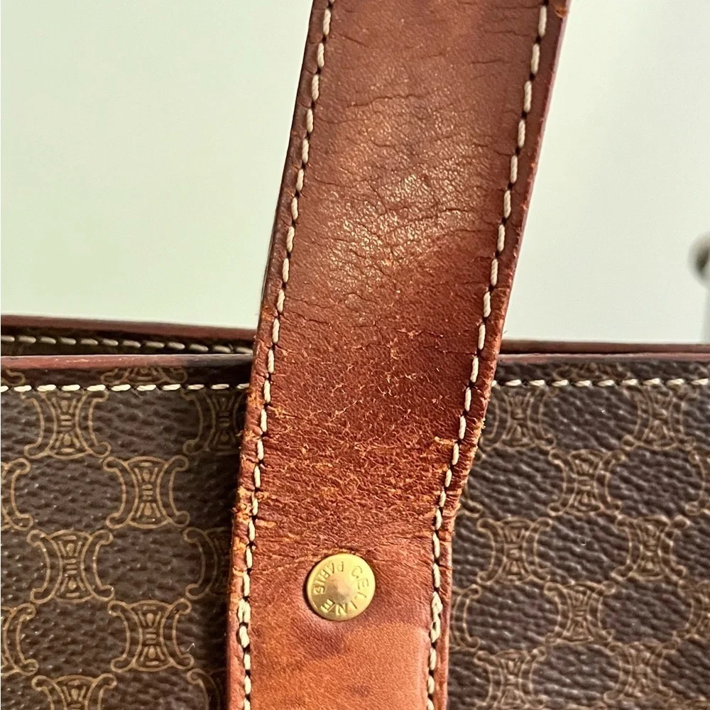 Celine Vintage Macadam Tote Bag Brown PVC Leather Shoulder Bag